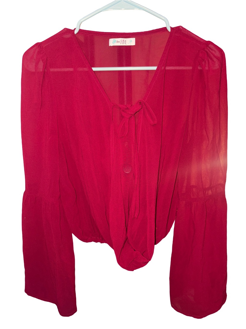 love, Fire Fuchsia Tie-Neck Blouse - Women's Top